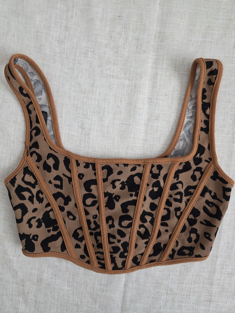 SHEIN Brown and Black Leopard Print Corset Crop Top Size Med